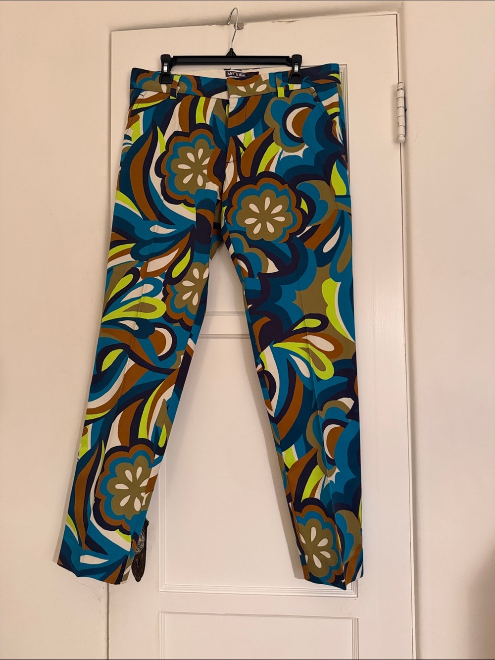 Men's Dress Pants in Multicolor Floral Abstract Print - Blue & Green